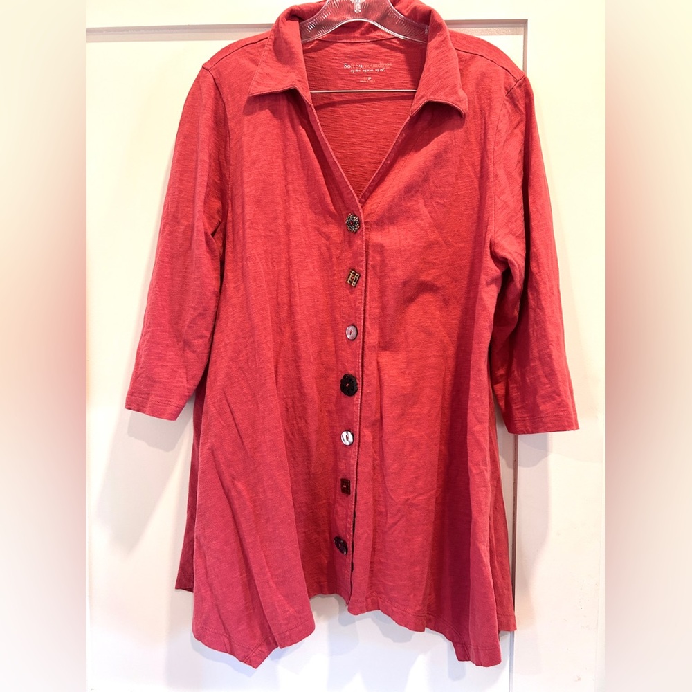 Soft surroundings salmon orange pink button down loose comfy cardigan top large